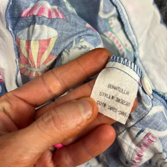 Vtg Cary San Francisco Sleeveless Tea Cup Print Dress Girls 7 Blue Buttons - Picture 10 of 11